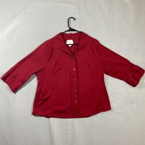 CJ BANKS Red TOP WOMEN'S 1X BUTTON UP SHIRT 3/4 SLEEVE